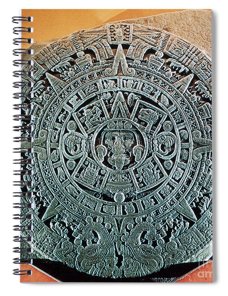 History Spiral Notebook featuring the photograph Aztec Calendar Stone by Science Source