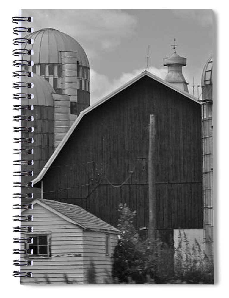 Black And White Spiral Notebook featuring the photograph Barns and Silos black and white by Pamela Walrath