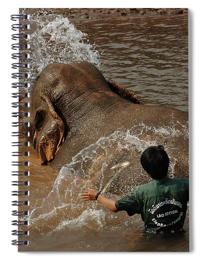 Reverse Spiral Notebook featuring the photograph Bath Time In Laos by Bob Christopher