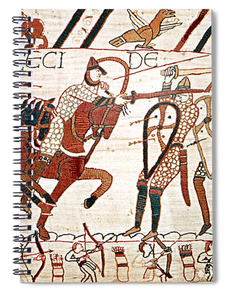 History Spiral Notebook featuring the photograph Battle Of Hastings Bayeux Tapestry by Photo Researchers