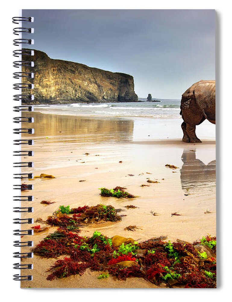 Africa Spiral Notebook featuring the photograph Beach Rhino by Carlos Caetano