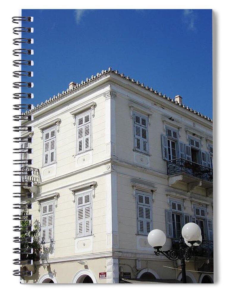 Nafplion Spiral Notebook featuring the photograph Beautiful Nafplion Bay Architectural Home Building with Arches in Greece by John Shiron