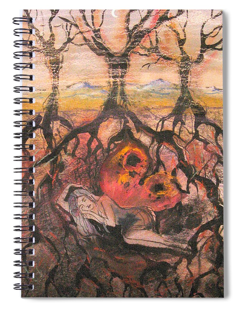 Surrealism Spiral Notebook featuring the painting Before she was born by Valentina Plishchina