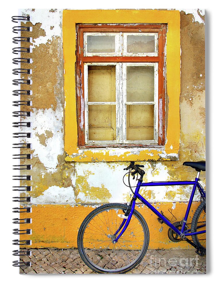 Aged Spiral Notebook featuring the photograph Bike Window by Carlos Caetano