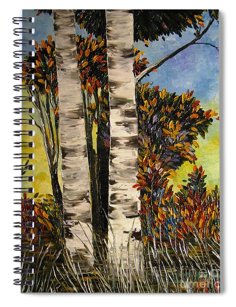 Birches Spiral Notebook featuring the painting Birches for my friend by Amalia Suruceanu