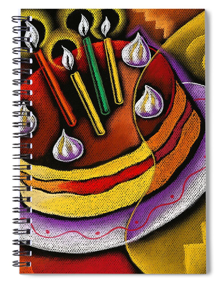 Art Product Birthday Birthday Cake Birthday Party Cake Candle Candles Celebration Cheerful Child Color Image Digitally Generated Image Event Happiness Happy Birthday Icing Illustration Illustration And Painting Illustration Technique Innocence Innocent Kids One Girl One Person Peach Strawberry Vertical White Background Decorative Art Abstract Painting Spiral Notebook featuring the painting Birthday Cake by Leon Zernitsky