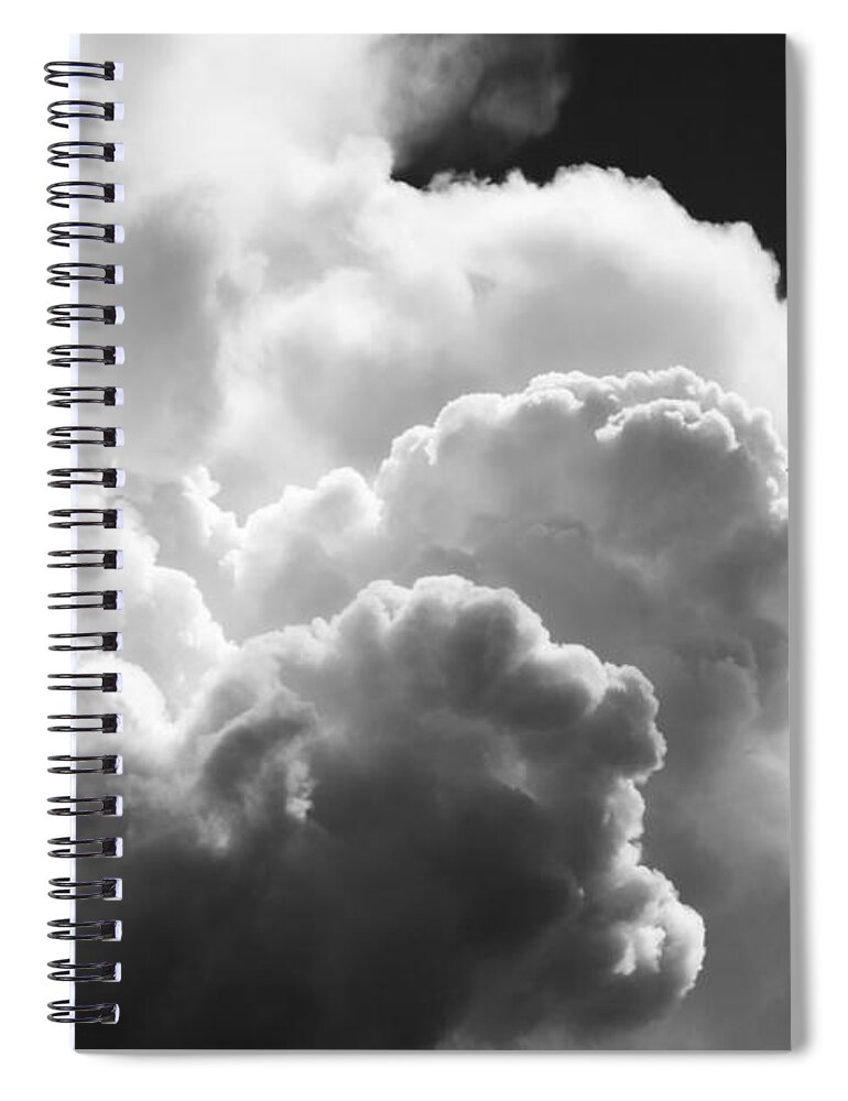 Black Spiral Notebook featuring the photograph Black And white Sky With Building Storm Clouds Fine Art Print by Keith Webber Jr