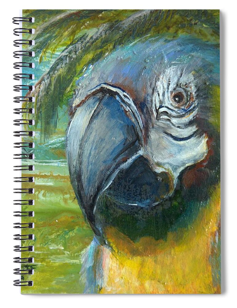 Blue Gold Macaw Spiral Notebook featuring the painting Blue and Gold Macaw by the Sea by Bernadette Krupa