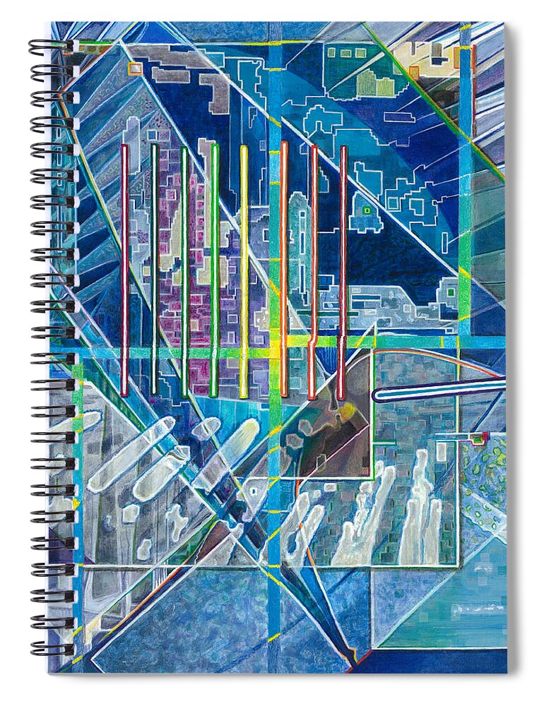 Abstract Spiral Notebook featuring the painting Blue City Day by Jane Bucci