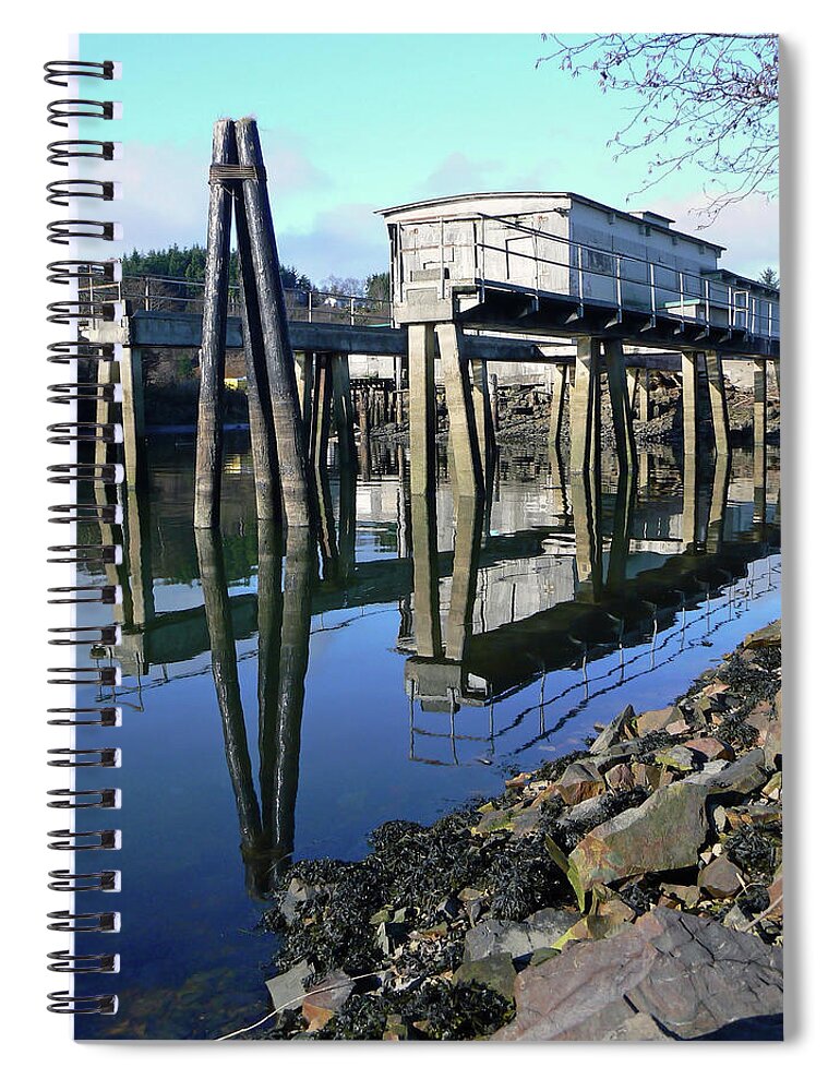 Water Spiral Notebook featuring the photograph Boat Yard Gear Shed by Pamela Patch