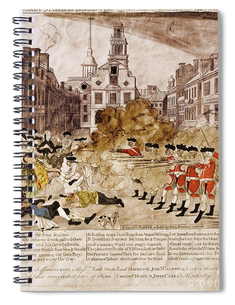 Paul Revere Spiral Notebook featuring the photograph Boston Massacre 1770 by Omikron