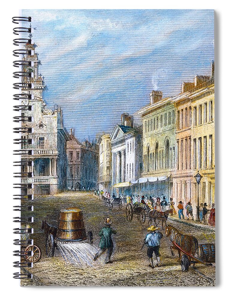 1837 Spiral Notebook featuring the photograph Boston: State Street by Granger