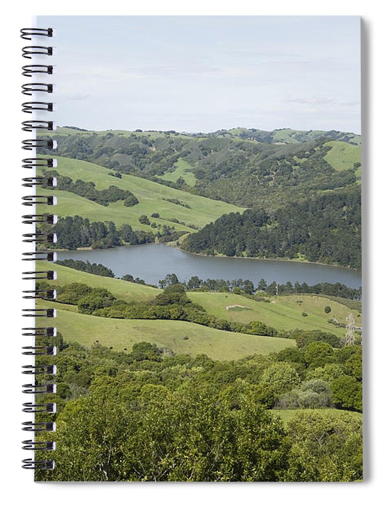 00465770 Spiral Notebook featuring the photograph Briones Reservoir And Powerlines by Sebastian Kennerknecht