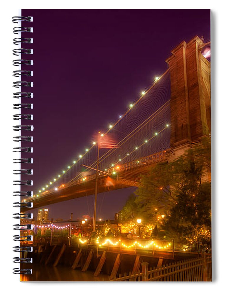Art Spiral Notebook featuring the photograph Brooklyn Bridge At Night by Yhun Suarez