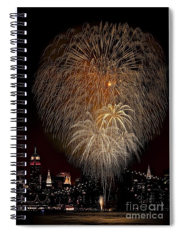 New York City Spiral Notebook featuring the photograph Brooklyn Bridge Celebrates by Susan Candelario