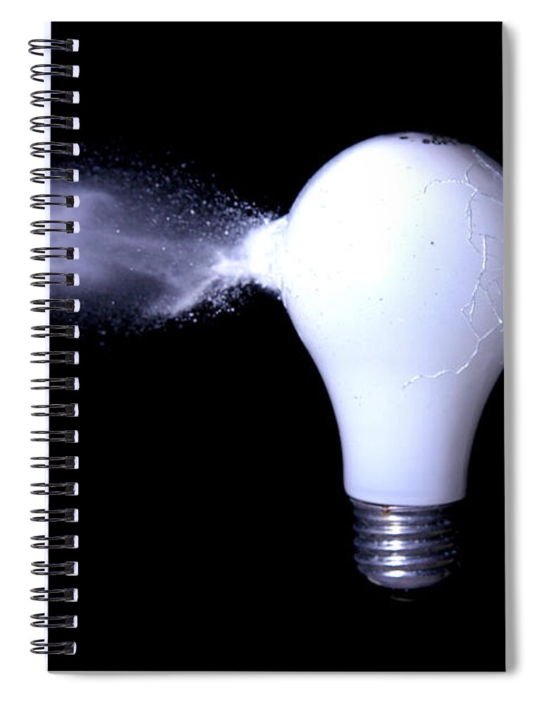 Lightbulb Spiral Notebook featuring the Bullet Hitting A Lightbulb by Ted Kinsman
