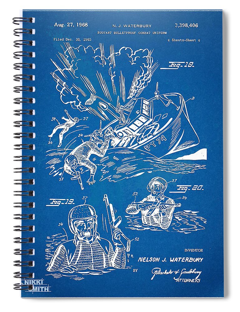 Bulletproof Spiral Notebook featuring the digital art Bulletproof Patent Artwork 1968 Figures 18 to 20 by Nikki Marie Smith