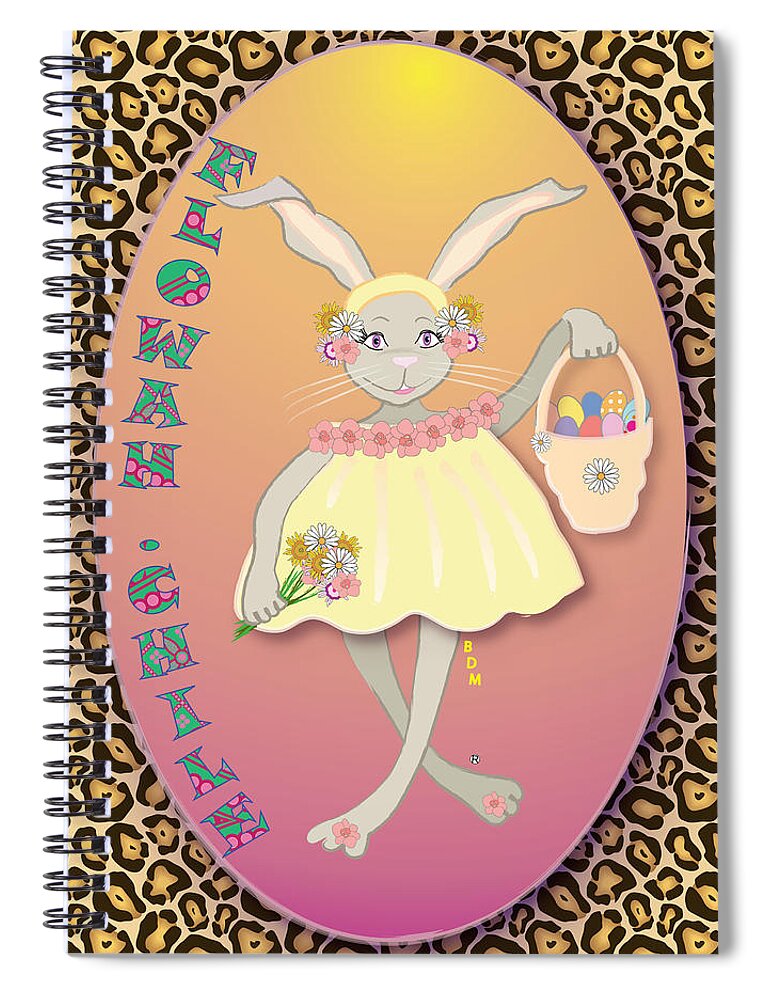 Bunnie Bunny Girl Female Lady Boy Joy Star Sky Ground Clouds Trees Egg Rabbit Hare Hop Blue Red Green Purple Yellow Gold Silver Rose Beige Classy Spiral Notebook featuring the digital art Bunnie Girls- Flowah Chile 1 Of 4 by Brenda Dulan Moore