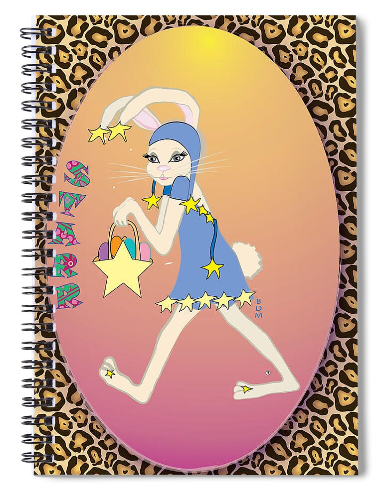 Bunnie Bunny Girl Female Lady Boy Joy Star Sky Ground Clouds Trees Egg Rabbit Hare Hop Blue Red Green Purple Yellow Gold Silver Rose Beige Classy Spiral Notebook featuring the digital art Bunnie Girls- Starr- 2 Of 4 by Brenda Dulan Moore