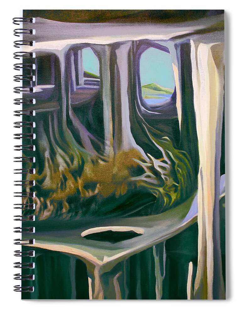 Mural Spiral Notebook featuring the painting Card of Cave Man with Monk Committee by Nancy Griswold