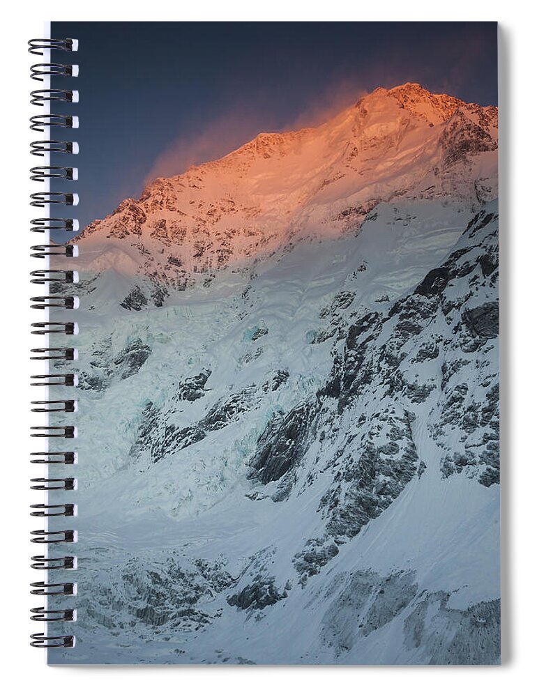 00498853 Spiral Notebook featuring the photograph Caroline Face Of Mount Cook At Dawn by Colin Monteath