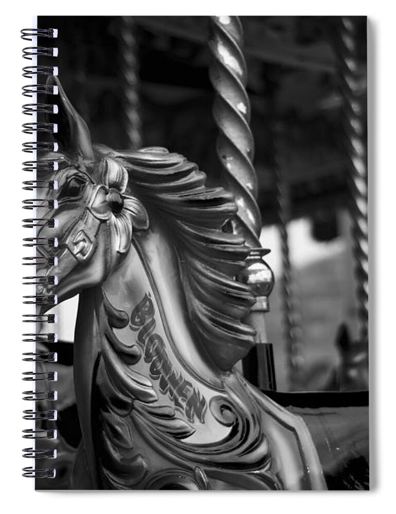Merry Go Round Horses Spiral Notebook featuring the photograph Carousel Horses Mono by Steve Purnell