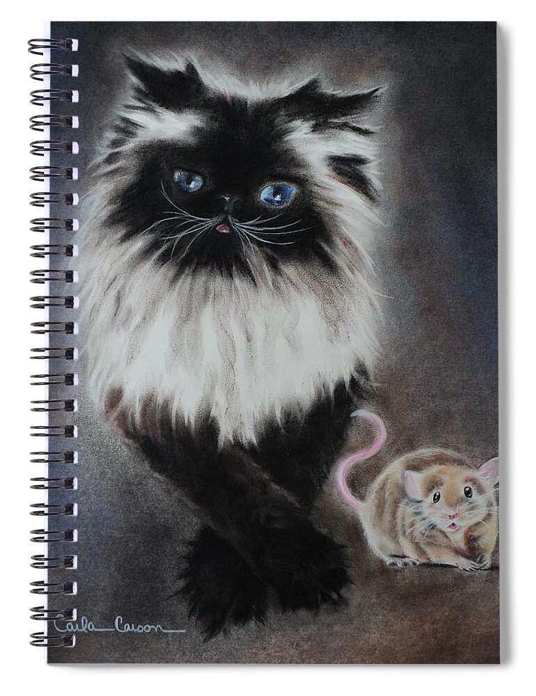 Cat Spiral Notebook featuring the drawing Cat n Mouse Say CHEEEEEEESE by Carla Carson