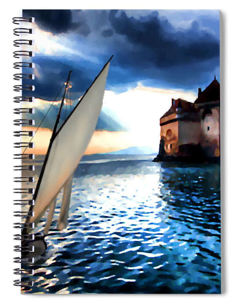 Switzerland Spiral Notebook featuring the painting Chateau de Chillon on Lake Geneva by Jann Paxton