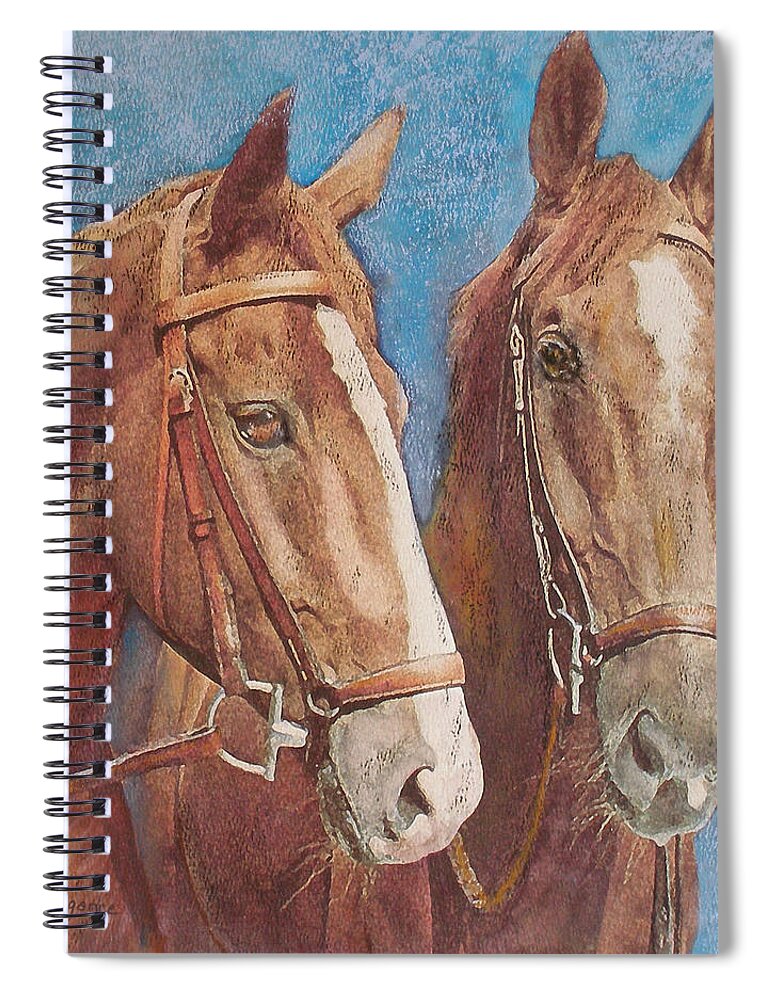 Horse Spiral Notebook featuring the painting Chestnut Pals by Richard James Digance