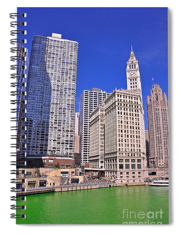 Wrigley Tower Chicago Spiral Notebook featuring the photograph Chicago Downtown by Dejan Jovanovic