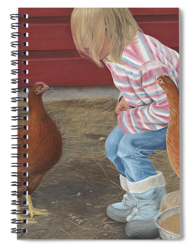 Girl And Chickens Spiral Notebook featuring the painting Chicken Talk by Tammy Taylor