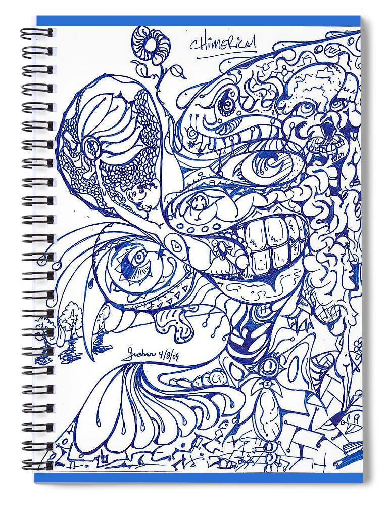 Surrealism Spiral Notebook featuring the drawing Chimerical by Gustavo Ramirez