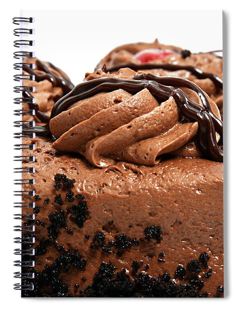 Chocolate Spiral Notebook featuring the photograph Chocolate Cake With A Cherry On Top 3 by Andee Design
