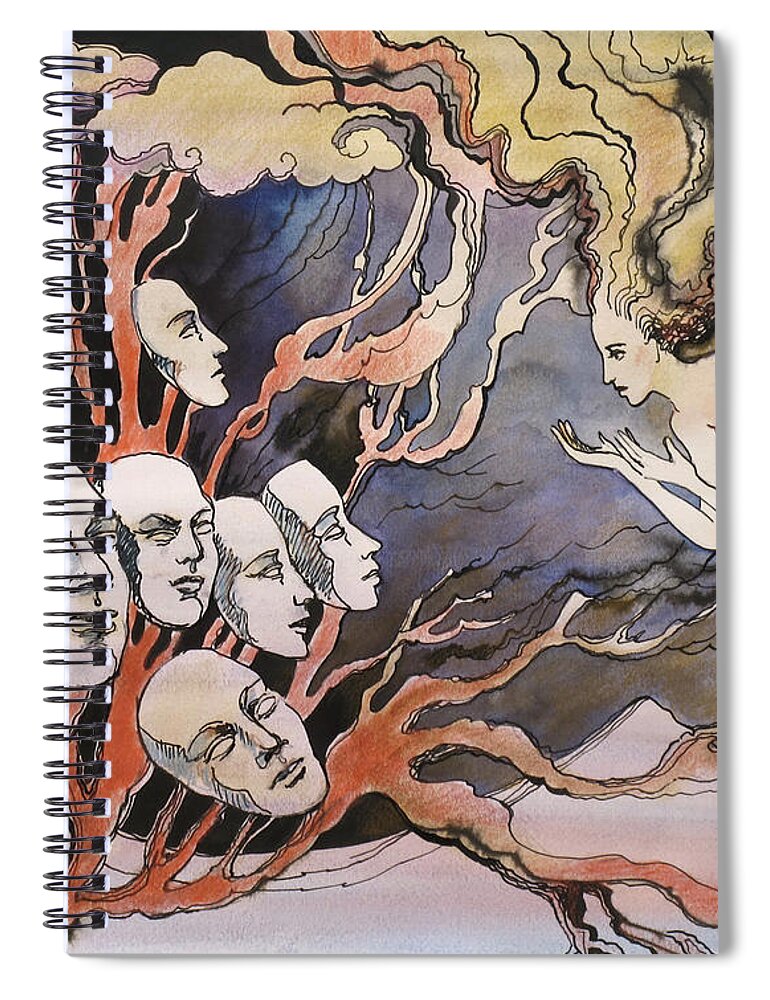 Fantasy Spiral Notebook featuring the painting Choosing the next face by Valentina Plishchina