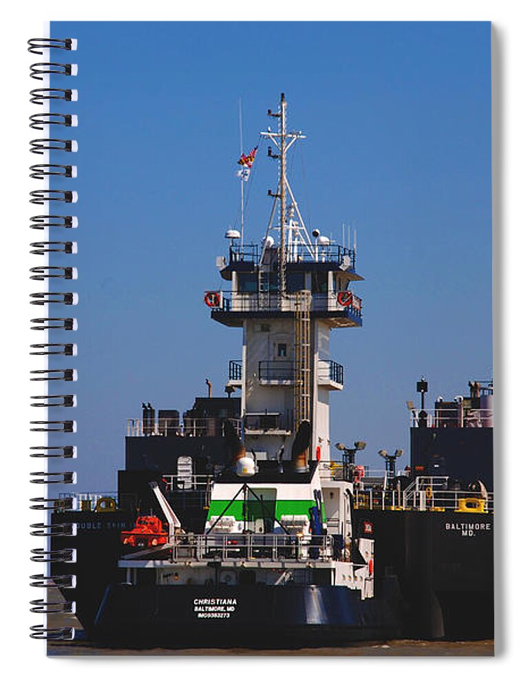 Oil Tanker Spiral Notebook featuring the photograph Christiana Oil Tanker sitting in Galveston TX by Susanne Van Hulst