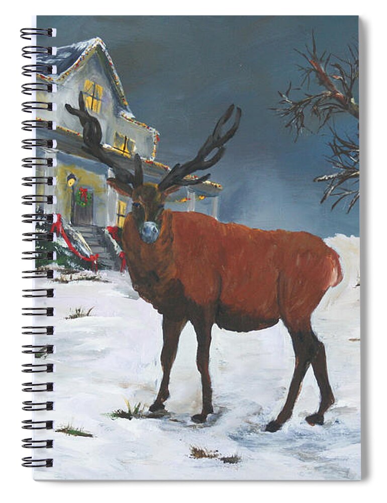 #wildlife Prints Spiral Notebook featuring the painting Christmas Elk by Gail Daley