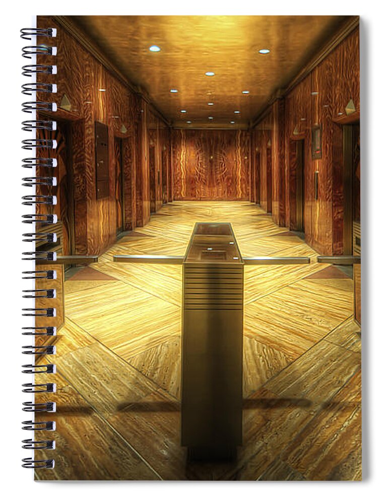  Yhun Suarez Spiral Notebook featuring the photograph Chrysler Building Elevator Lobby by Yhun Suarez