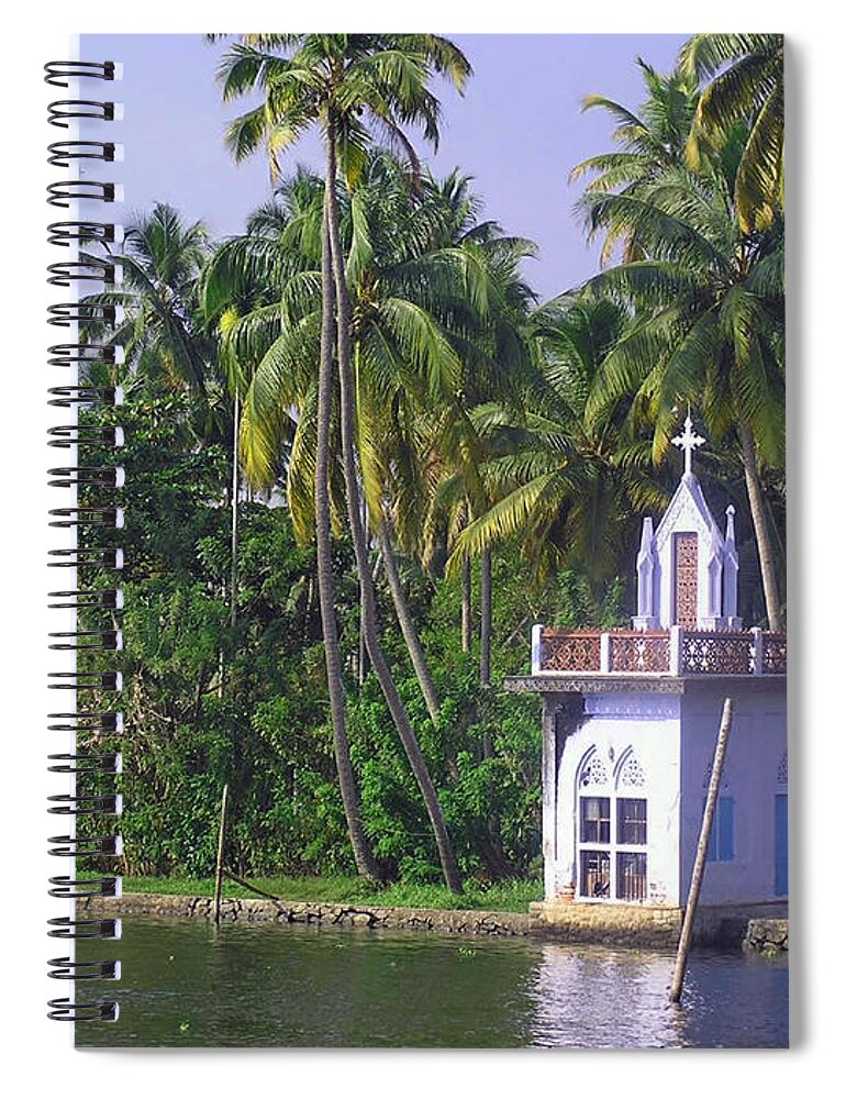 Church Spiral Notebook featuring the photograph Church located on a coastal lagoon in Kerala in India by Ashish Agarwal