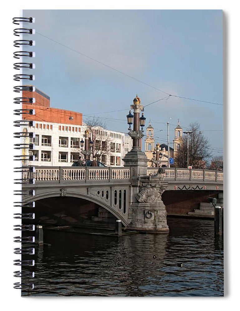 Along The River Spiral Notebook featuring the digital art City Scenes from Amsterdam by Carol Ailles