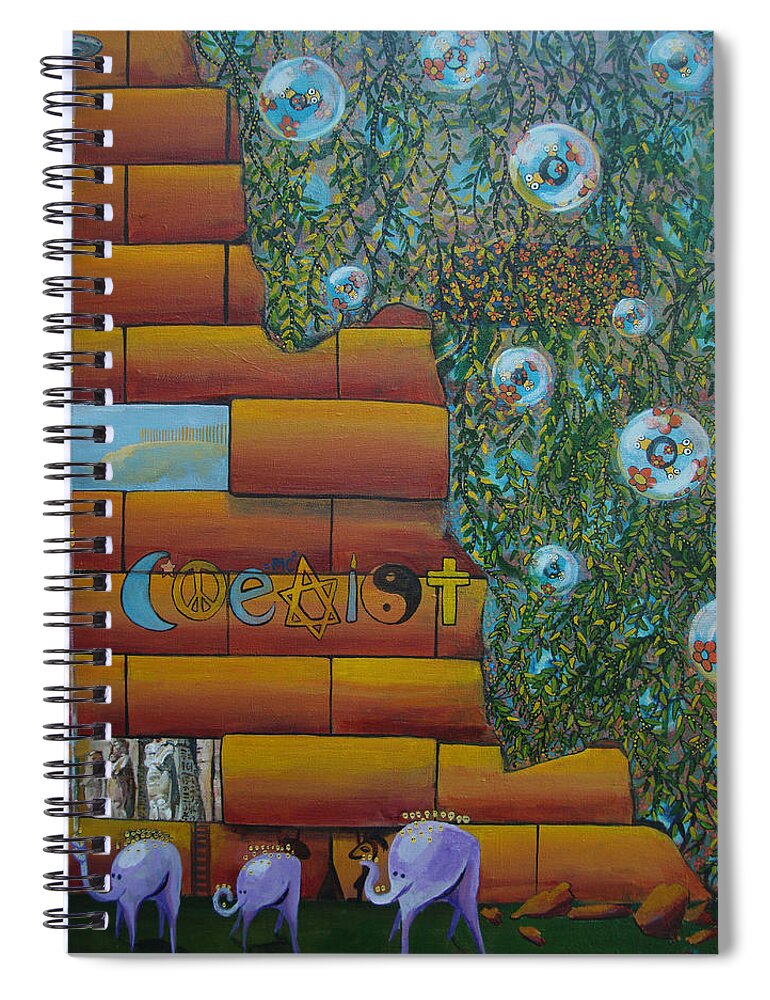 Coexist Spiral Notebook featuring the painting Coexist by Mindy Huntress