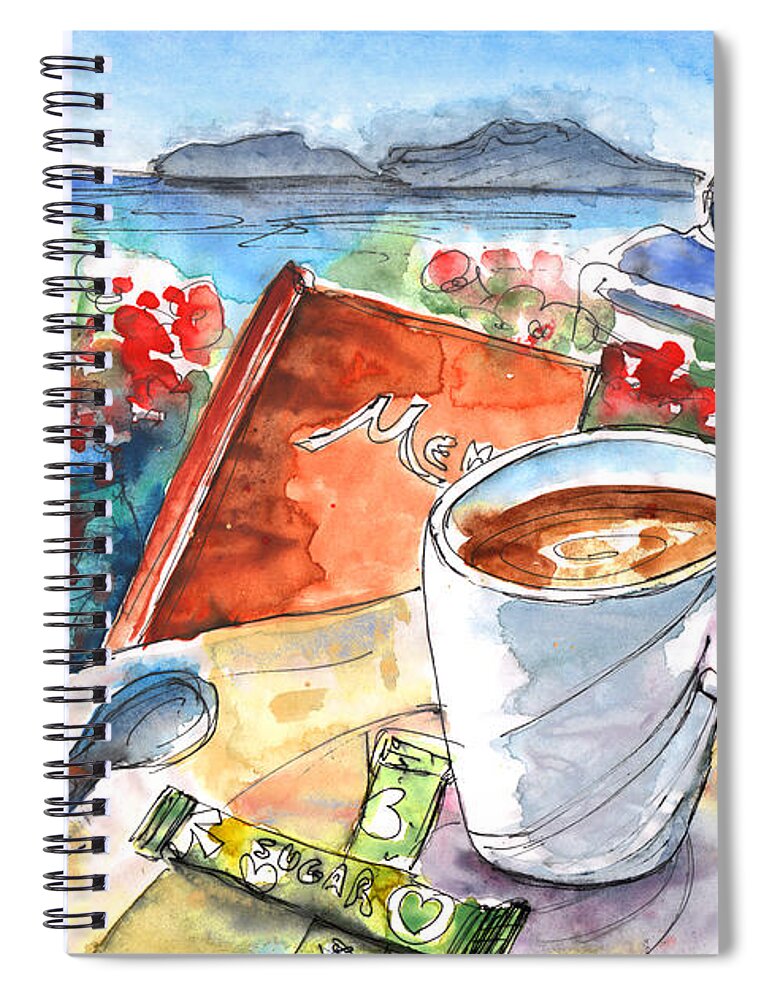 Travel Art Spiral Notebook featuring the painting Coffee Break in Agia Georgios in Crete by Miki De Goodaboom