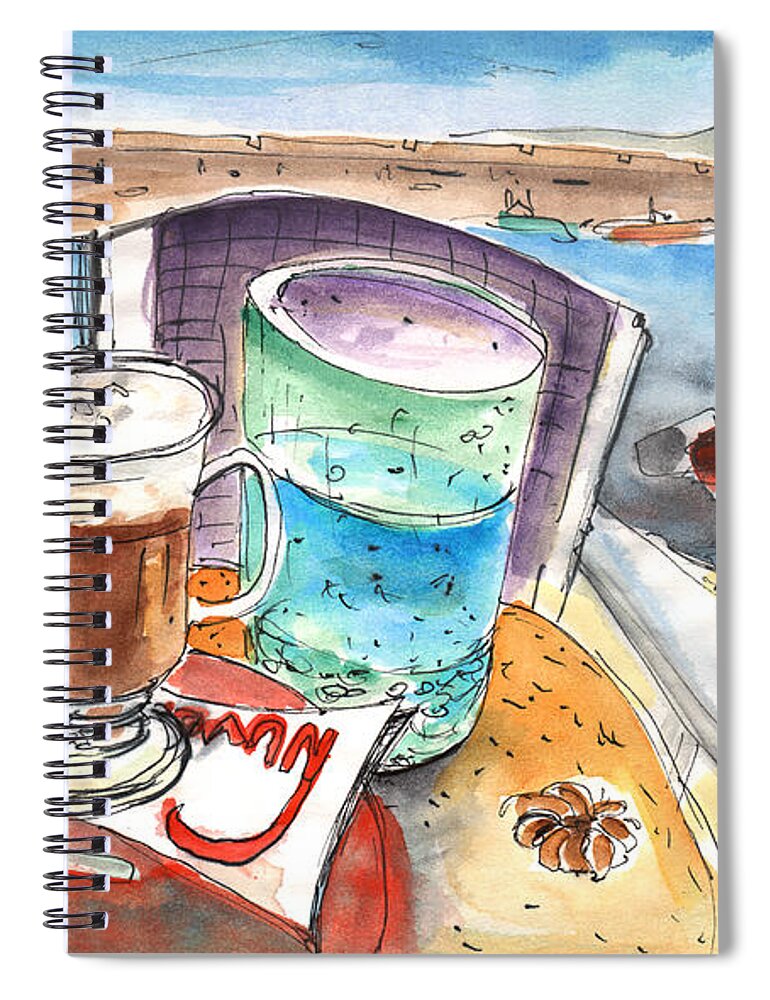 Travel Art Spiral Notebook featuring the painting Coffee Break in Chania in Crete by Miki De Goodaboom