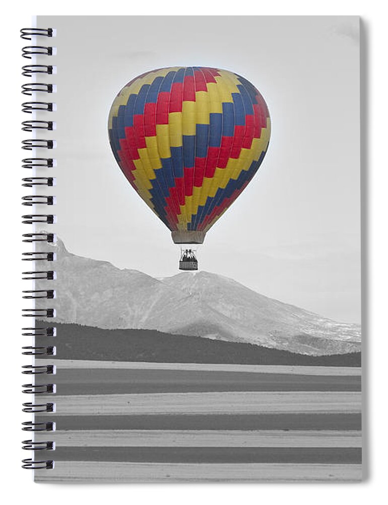 'hot Air Balloon' Spiral Notebook featuring the photograph Colorful Hot Air Balloon and Longs Peak by James BO Insogna