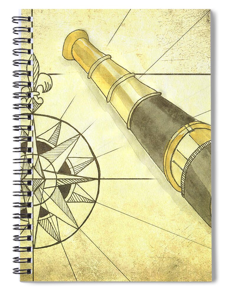 Monocular Spiral Notebook featuring the painting Compass and Monocular by Jaime Haney