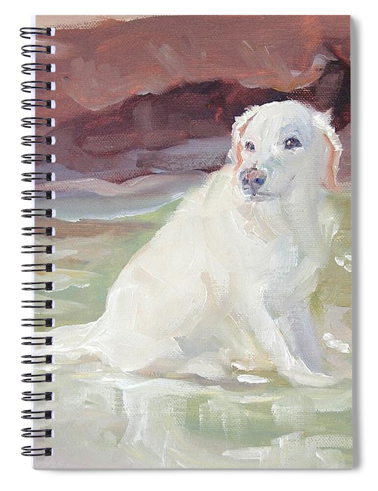White Labrador Spiral Notebook featuring the painting Cooling Off by Sheila Wedegis