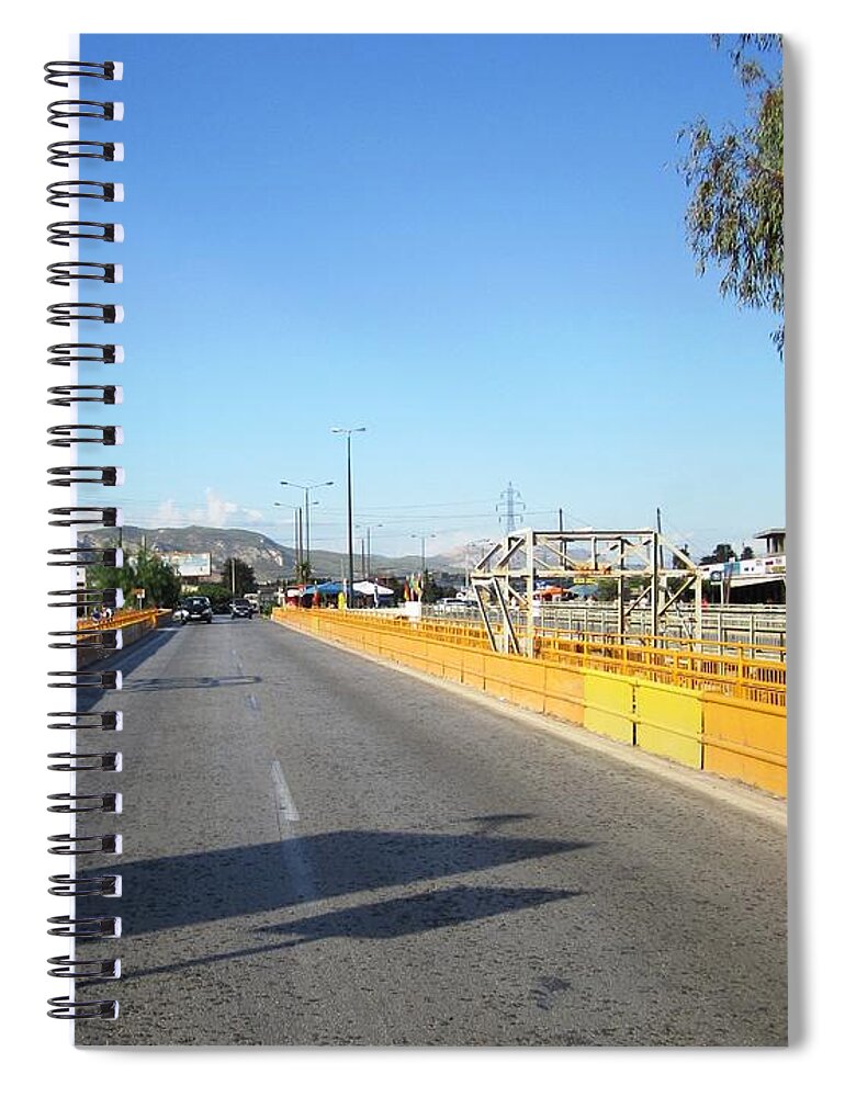 Corinth Spiral Notebook featuring the photograph Corinth Canal Highway Bridge Crossing in Greece by John Shiron