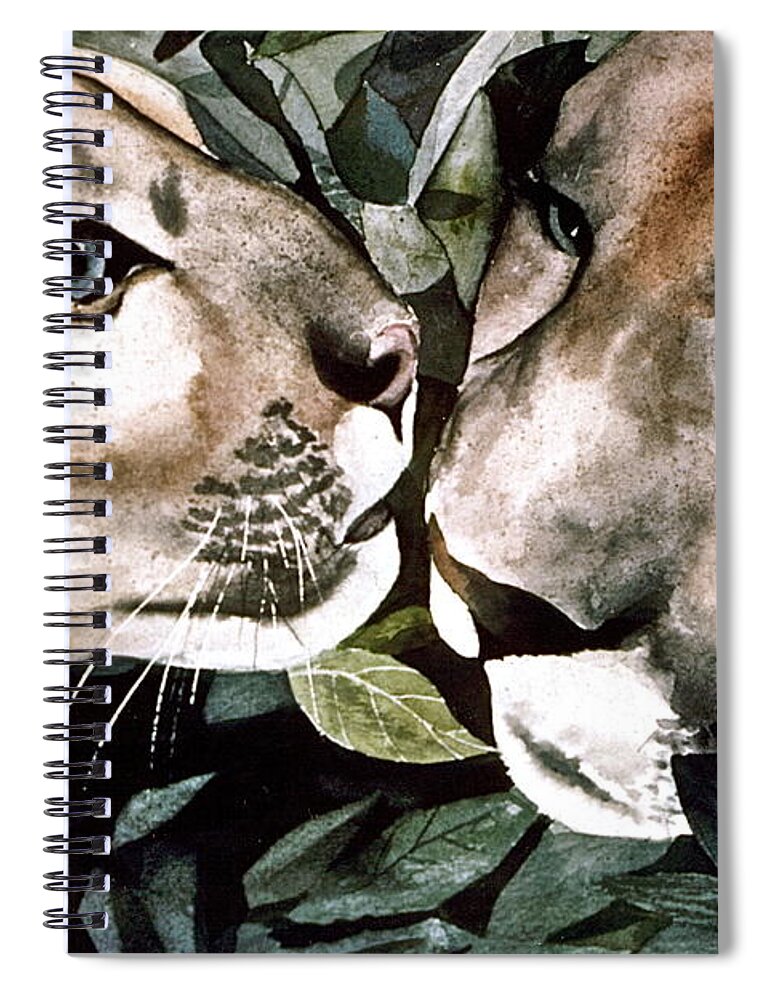 Mountain Spiral Notebook featuring the painting Cougar Kiss by Frank SantAgata