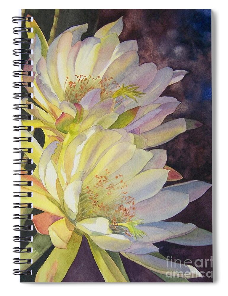 Flower Spiral Notebook featuring the painting Cynthia's Cactus by Jan Lawnikanis