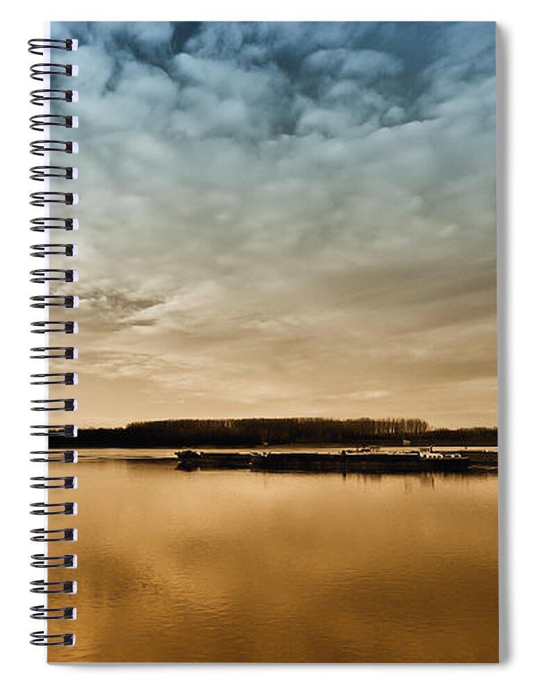 Photographs Of Sunset Spiral Notebook featuring the photograph Danube River-Sunset by Evmeniya Stankova