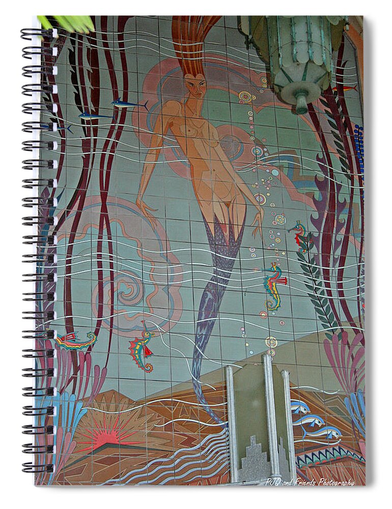  Spiral Notebook featuring the photograph 'Deco Mermaid of Avalon' by PJQandFriends Photography